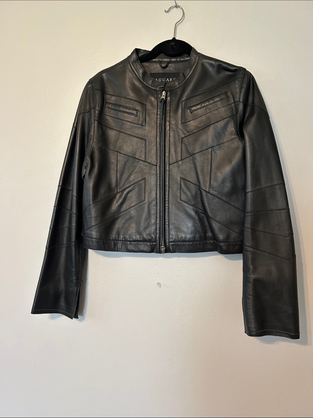 Women's Black Leather Zip-Front Jacket by Jaguar
